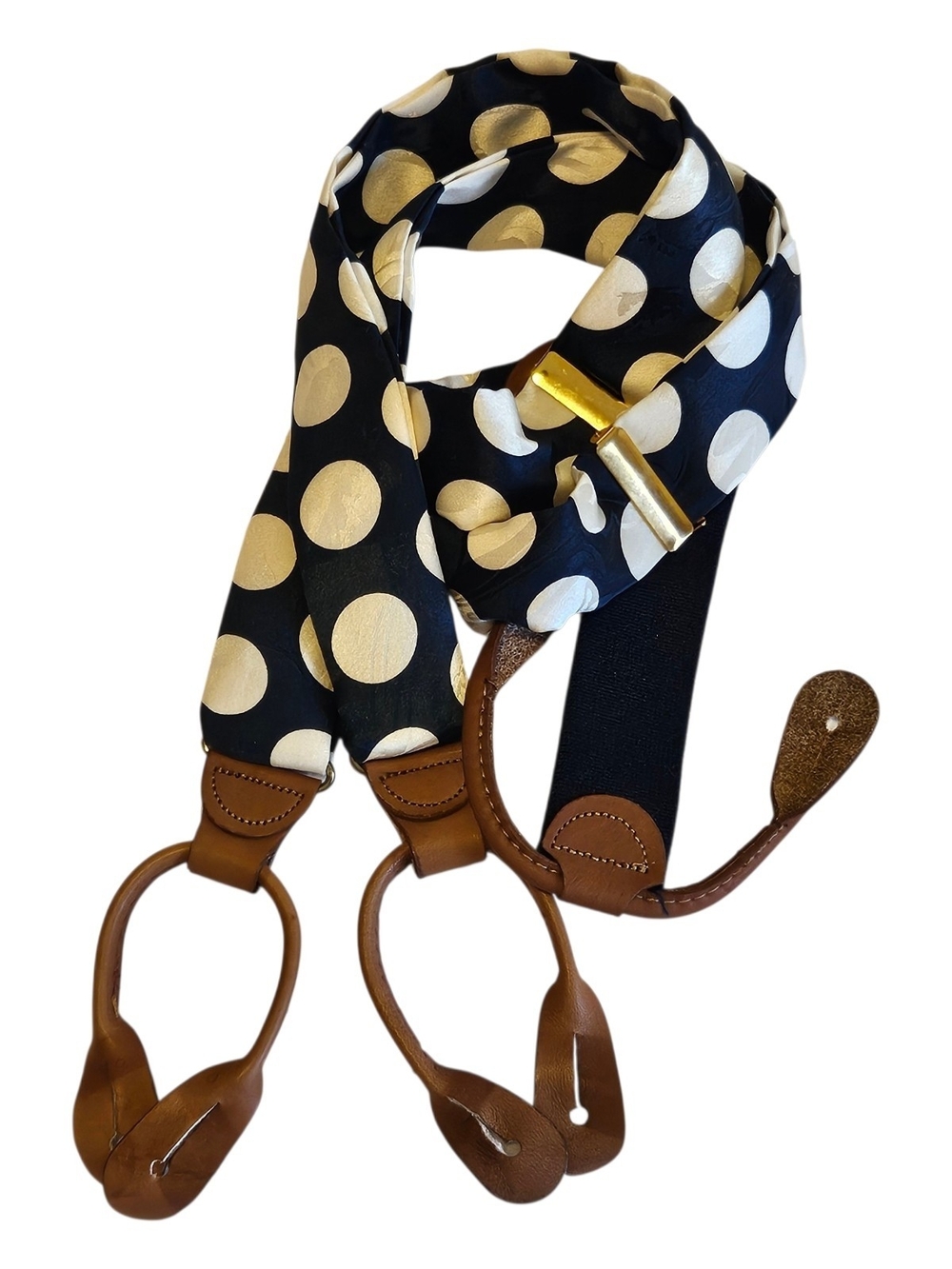 Vintage Pelican USA Suspeners Navy Blue Polka Dot